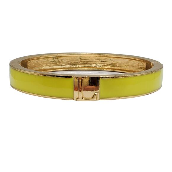 Lemon Yellow Enamel Clamper Initial L Bangle Gold Tone Bracelet Vintage Hinged - Picture 2 of 10